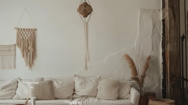 Cozy Boho Living Room in Neutral Tones and Natural Textures photo