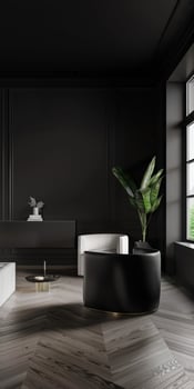Elegant Dark Living Room Interior With Sofa and Armchair photo
