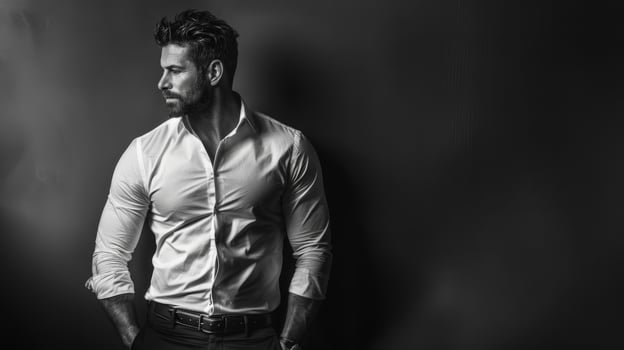 Stylish Man Posing in Formal Attire Against a Dark Background photo