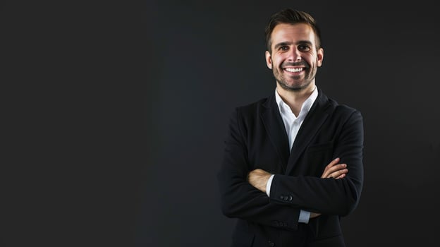 Smiling Male Executive Poses Confidently in Minimalistic Setting photo