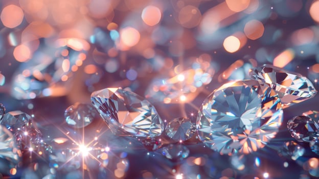 Elegant background featuring dazzling diamonds. Gemstones sparkle magnificently in the light. photo