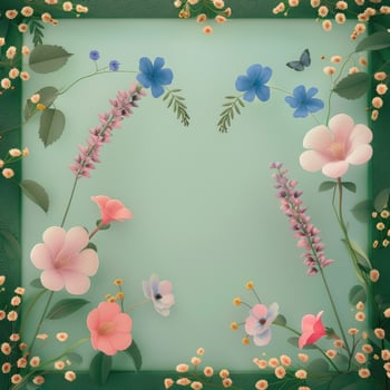 Floral Border with a Butterfly on a Light Green Background photo
