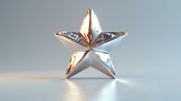 Shiny Silver Star Ornament Reflecting Light in Bright Background Displaying Unique Design and Shape. photo