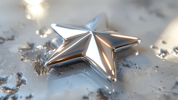 Shiny Three-Dimensional Star-Shaped Object Reflecting Light on a White Surface. photo