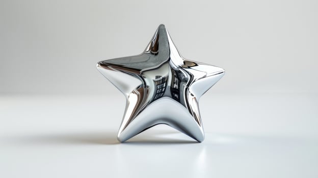 Reflective Silver Star Ornament on White Background Displaying Unique Shape and Glossy Finish. photo