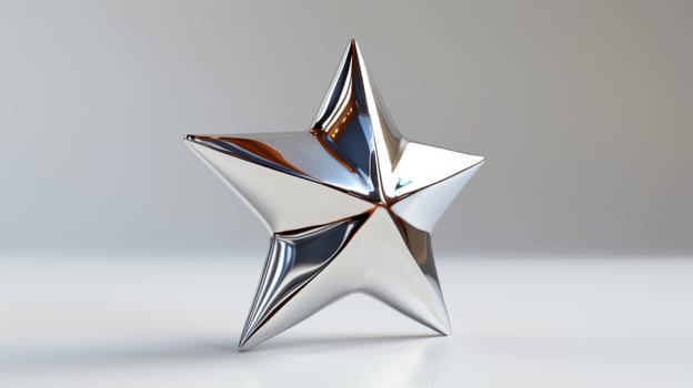 Shiny Metallic Star Decoration on a Light Background Showing Intricate Design and Reflective Surface. photo
