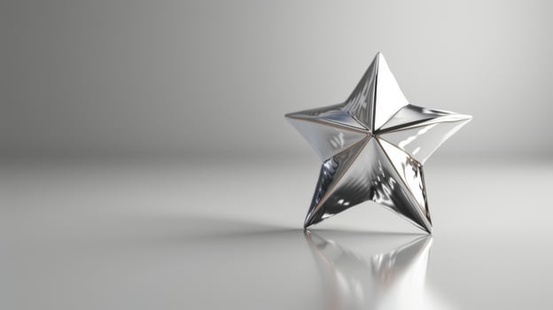A Shimmering Silver Star Floating Gracefully in a Minimalist White Space. photo