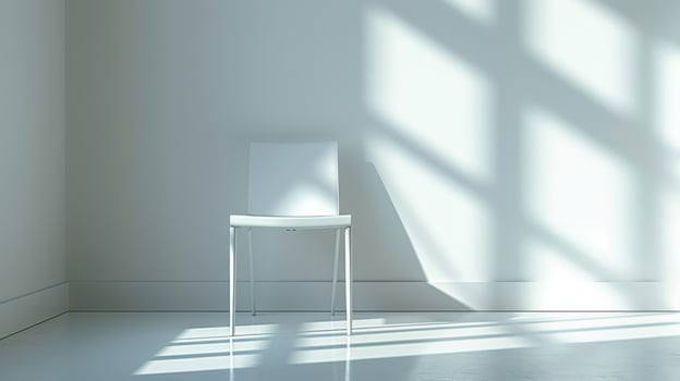 Minimalist White Chair Centered In A Bright, Airy Room With Soft Shadows In Daylight. photo