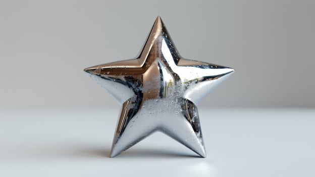 Shiny Metallic Star-Shaped Ornament Decorated With Reflections and Highlights. photo