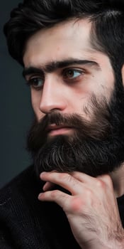 Muslim Man With Impressive Beard Posing Against Dark Background photo