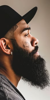 Profile of Muslim Man With Beautiful Beard in Natural Light photo
