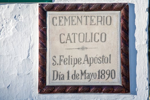 Historic Catholic Cemetery Sign in Aznalcazar, Seville, Andalucia, Spain photo