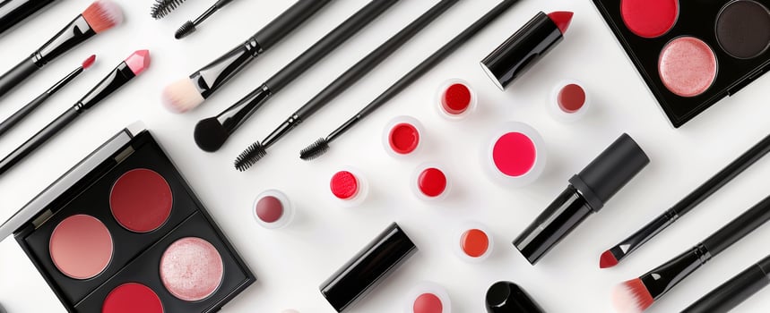 Makeup Products Arranged on White Background photo
