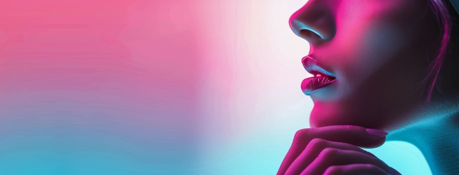 Woman's Face With Pink and Blue Lighting photo