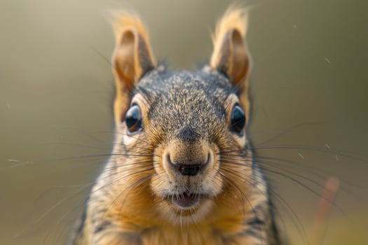 A curious squirrel looks directly into the camera. photo