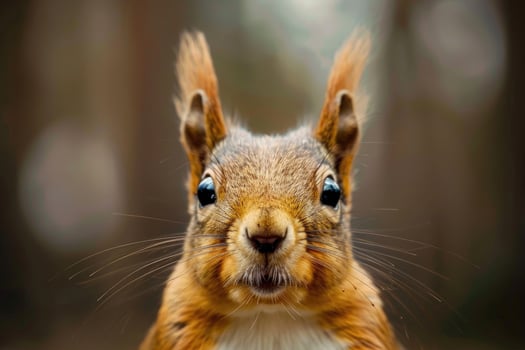 A curious squirrel looks directly into the camera. photo