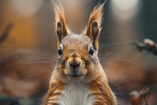 A curious squirrel looks directly into the camera. photo