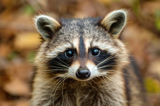 A curious raccoon looks directly into the camera. photo