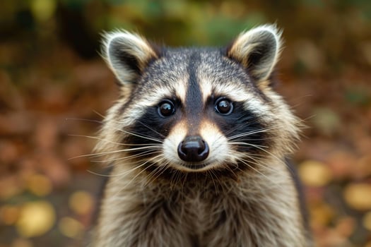 A curious raccoon looks directly into the camera. photo