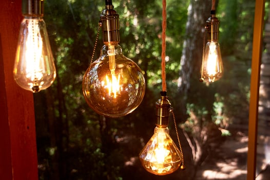 Warm light, Edison lamps. Paw warm atmosphere, retro light. photo