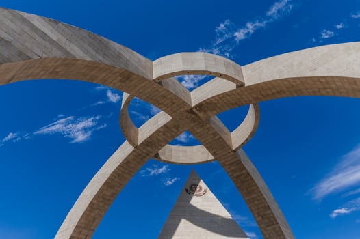 SHYMKENT, KAZAKHSTAN - JULY 07, 2023. Monument of 550 years of the Kazakh Khanate in Shymkent photo