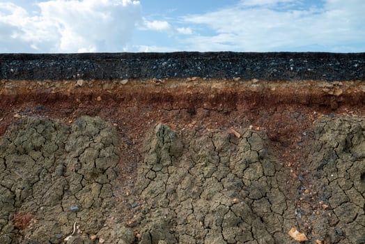 The layers of soil and rock of road. photo