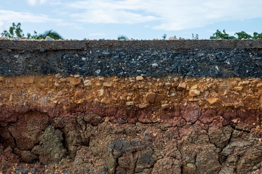 The layers of soil and rock of road. photo