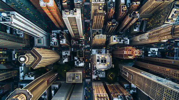 Aerial View of a City with Skyscrapers and Streets photo