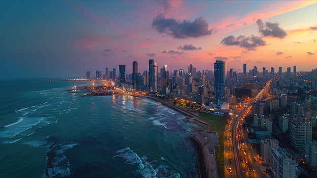 Stunning Cityscape at Sunset with Ocean View photo