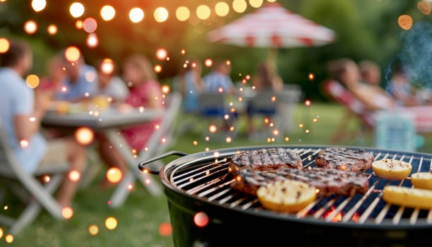 Backyard Barbeque Steaks at Sunset photo