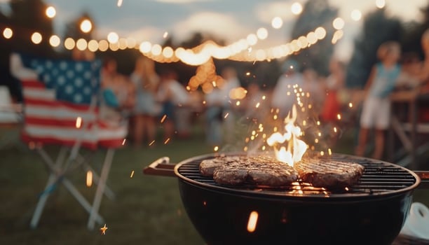 Backyard Barbeque Steaks at Sunset photo