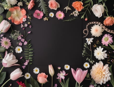 Pink and Orange Flowers on Black Background photo