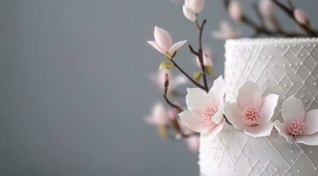 White Wedding Cake With Magnolia Flowers photo