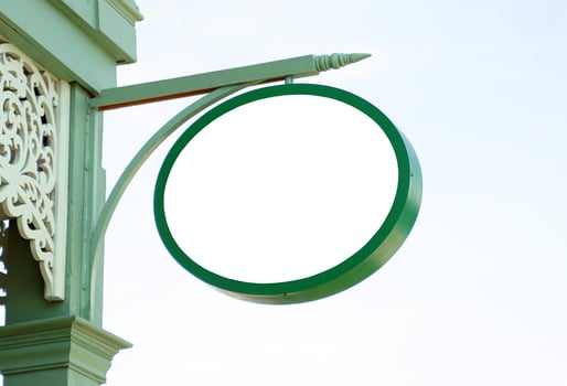 Horizontal oval billboard with green edges in Lanna and Western style. There is white space for entering text. photo