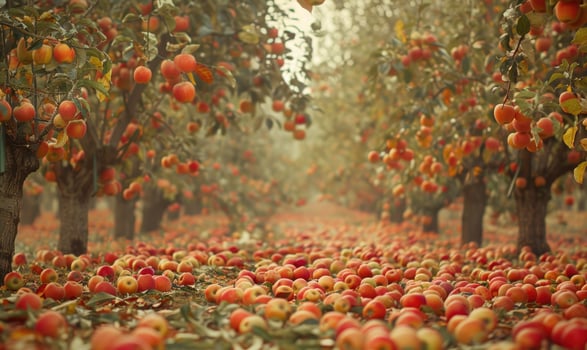Apple orchard with trees bearing ripe apples photo