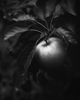 Apple with a bit of sunlight filtering through the leaves photo