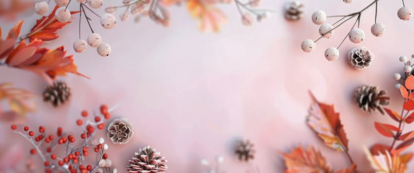 Autumnal Floral Arrangement on Pink Background photo