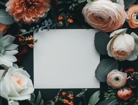 Blank Card Surrounded by Flowers and a Chameleon photo