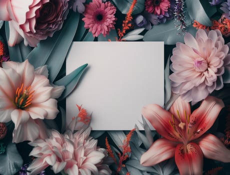White Card With Floral Border on Black Background photo