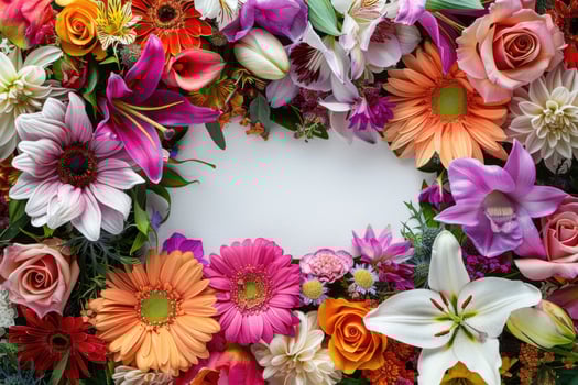 A vibrant floral banner with a blank space for design. photo