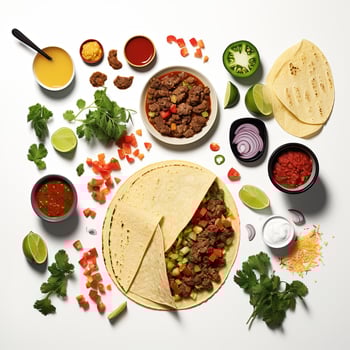 A white table with various ingredients for tacos photo