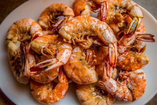Cooked shrimp on a plate photo