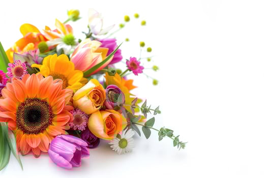 Small vibrant flower bouquet with empty space on the right. photo