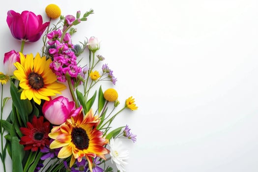 Small vibrant flower bouquet with empty space on the right. photo