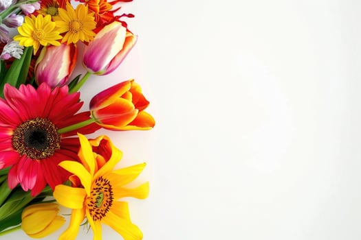 Small vibrant flower bouquet with empty space on the right. photo