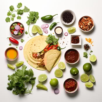 Taco ingredients arranged on a white surface photo