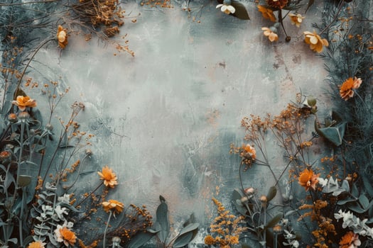 A rustic floral banner with an empty space for design elements. photo