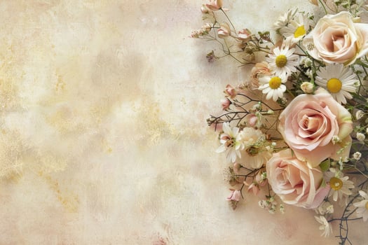 Small bouquet of pastel flowers with empty space on the left. photo