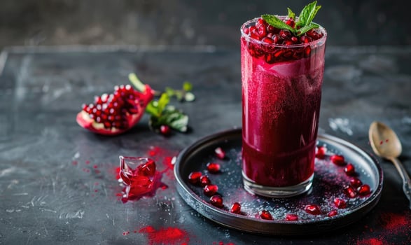 A tall glass of fresh pomegranate photo