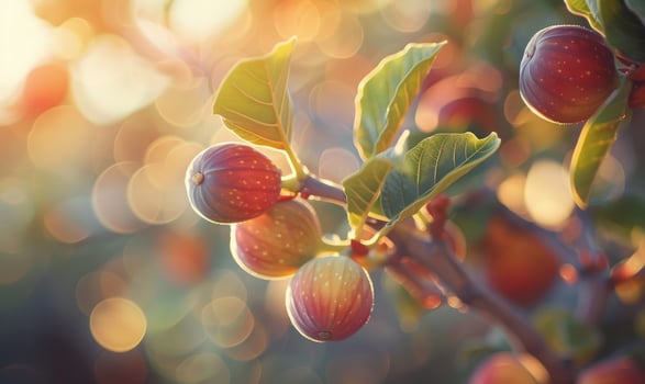 Figs on a fig tree branch, close-up photo